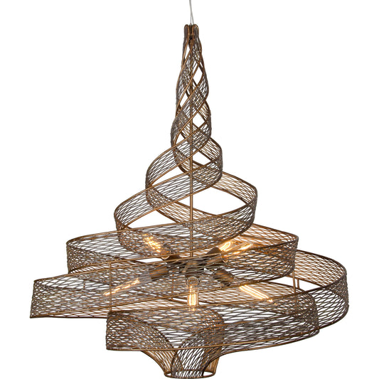 Flow Twist Chandelier by Varaluz in hammered ore. Made from hammered ore in a modern style.