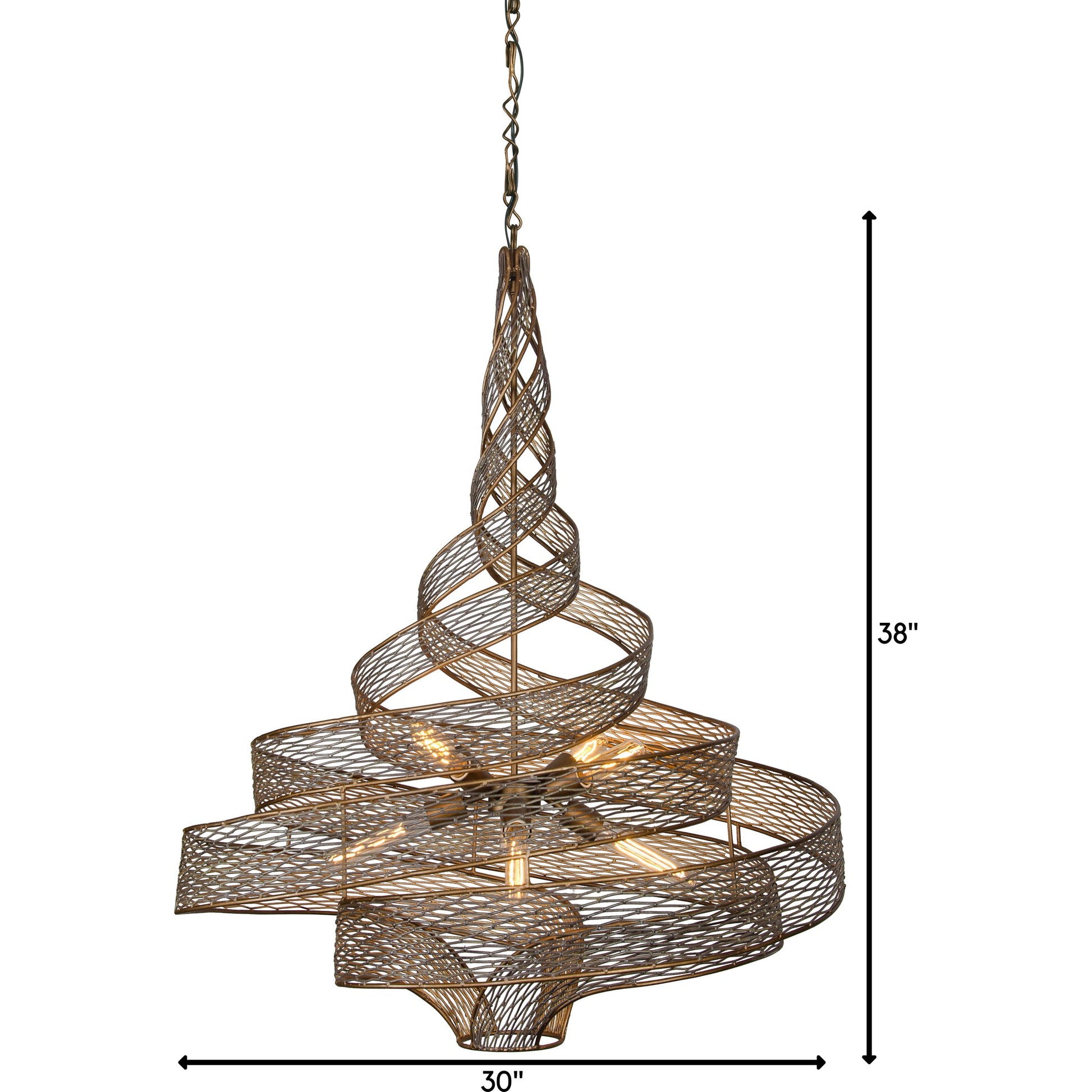 Flow Twist Chandelier by Varaluz in hammered ore. Made from hammered ore in a modern style.