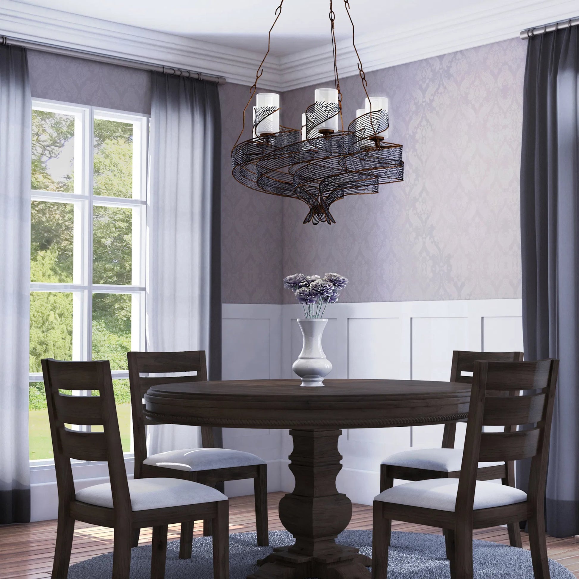 Flow Chandelier by Varaluz in hammered orange. Made from hammered ore, gloss opal in a modern style.