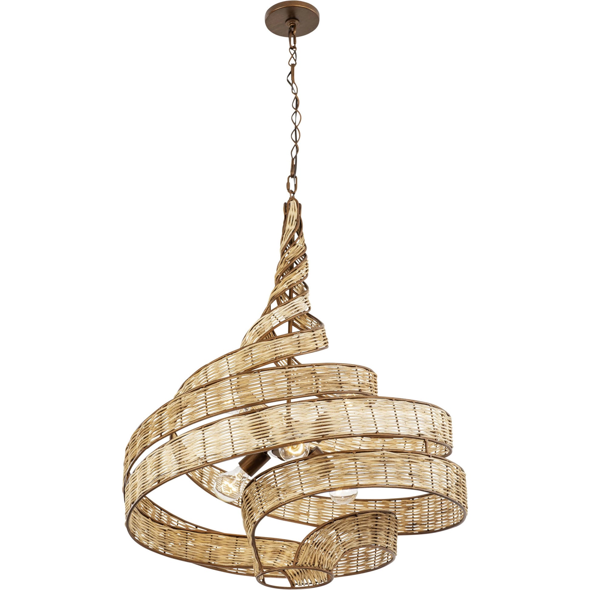 Flow II Twist 6-Light Pendant by Varaluz in baguette/natural rattan. Made from unique in a modern style.