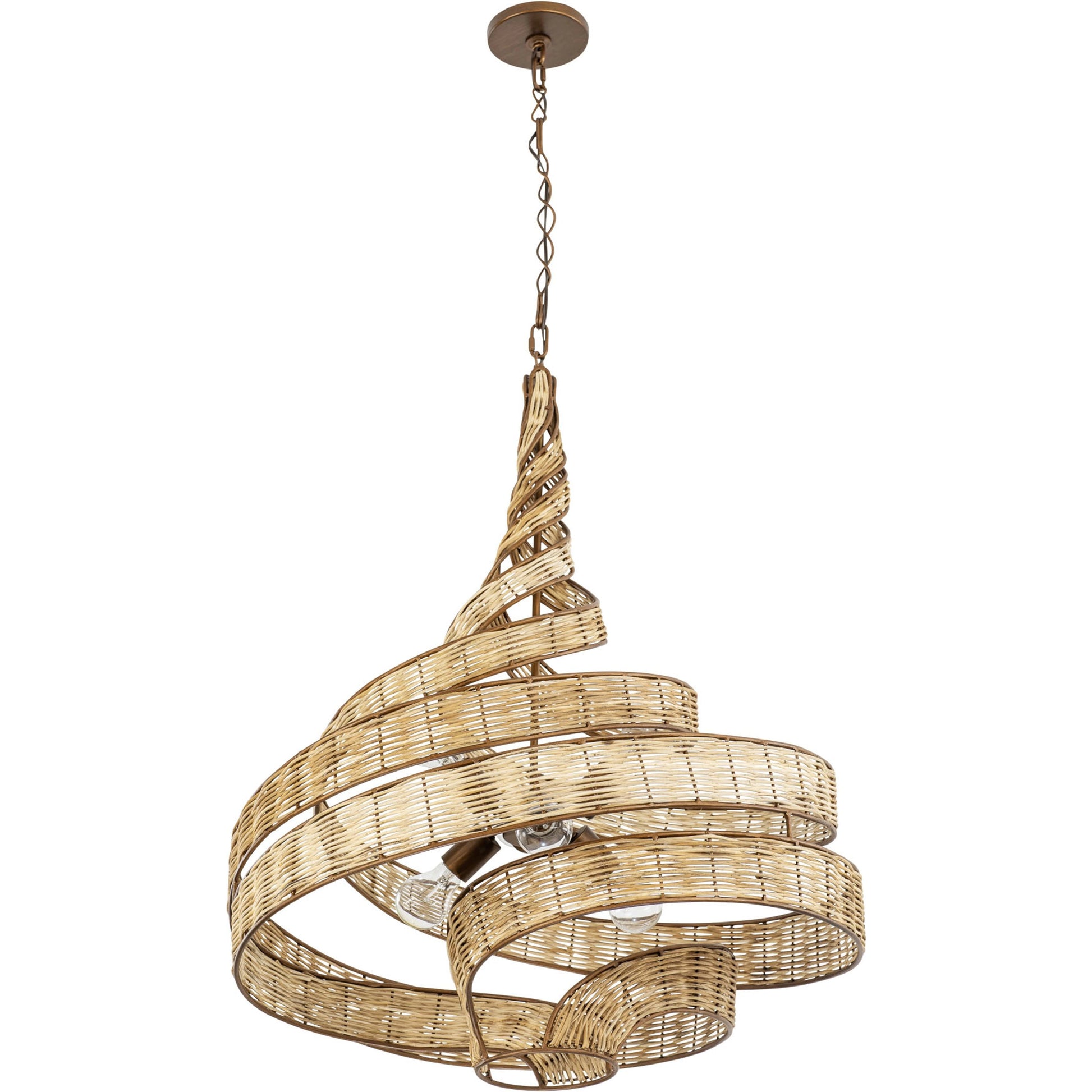Flow II Twist 6-Light Pendant by Varaluz in baguette/natural rattan. Made from unique in a modern style.