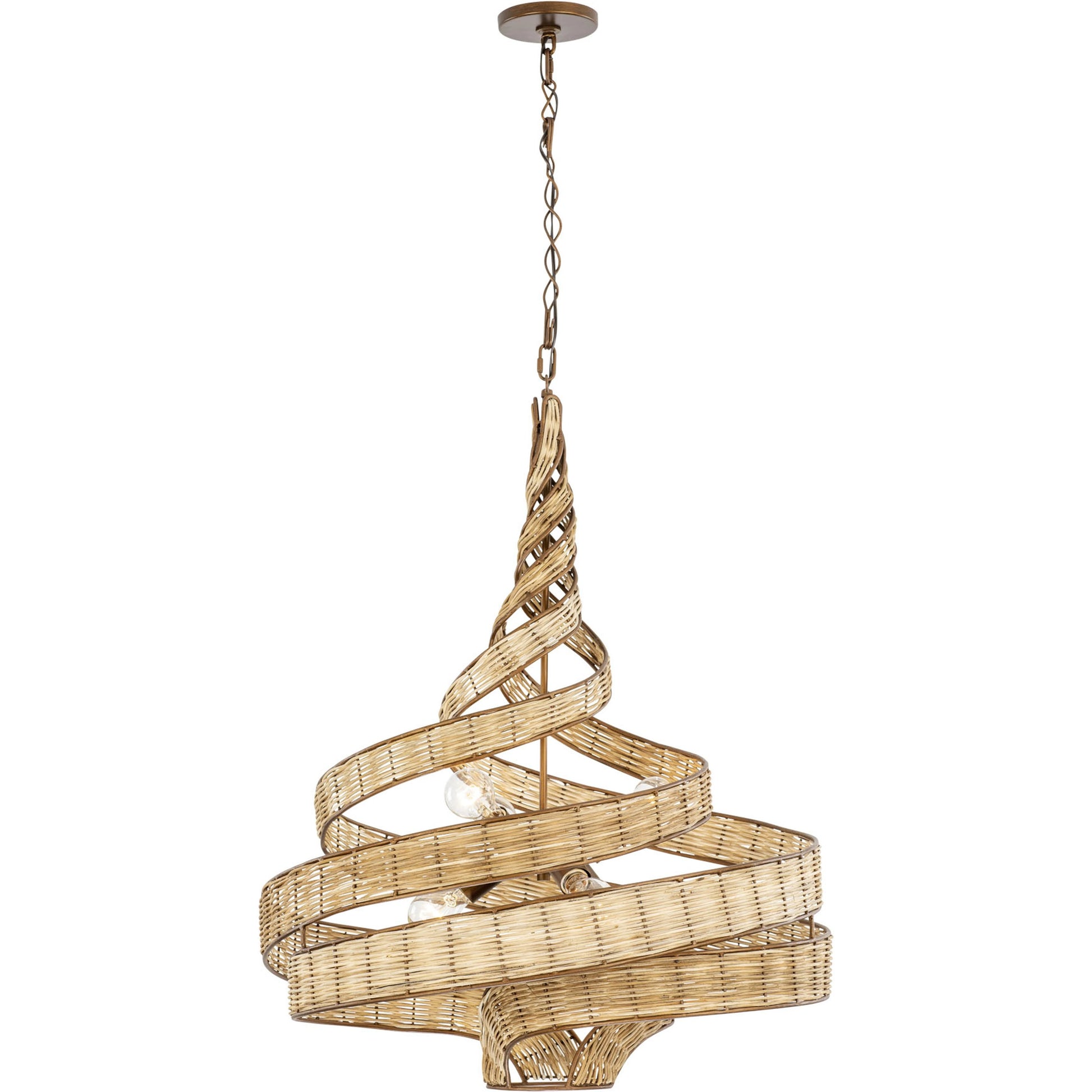 Flow II Twist 6-Light Pendant by Varaluz in baguette/natural rattan. Made from unique in a modern style.