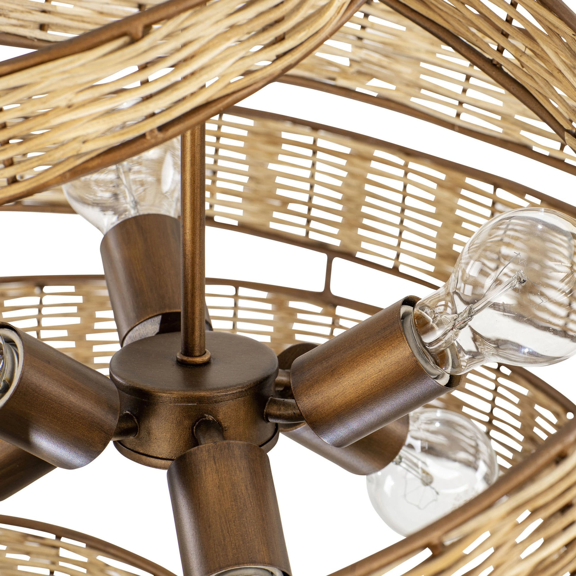 Flow II Twist 6-Light Pendant by Varaluz in baguette/natural rattan. Made from unique in a modern style.