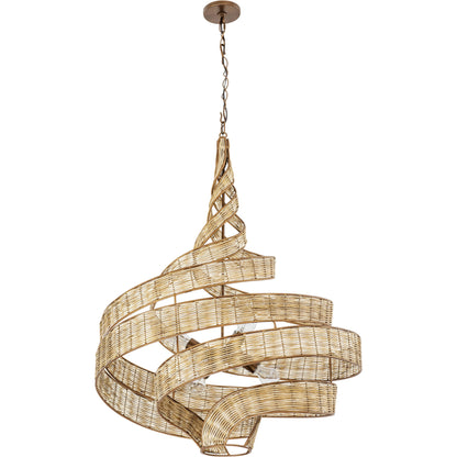 Flow II Twist 6-Light Pendant by Varaluz in baguette/natural rattan. Made from unique in a modern style.