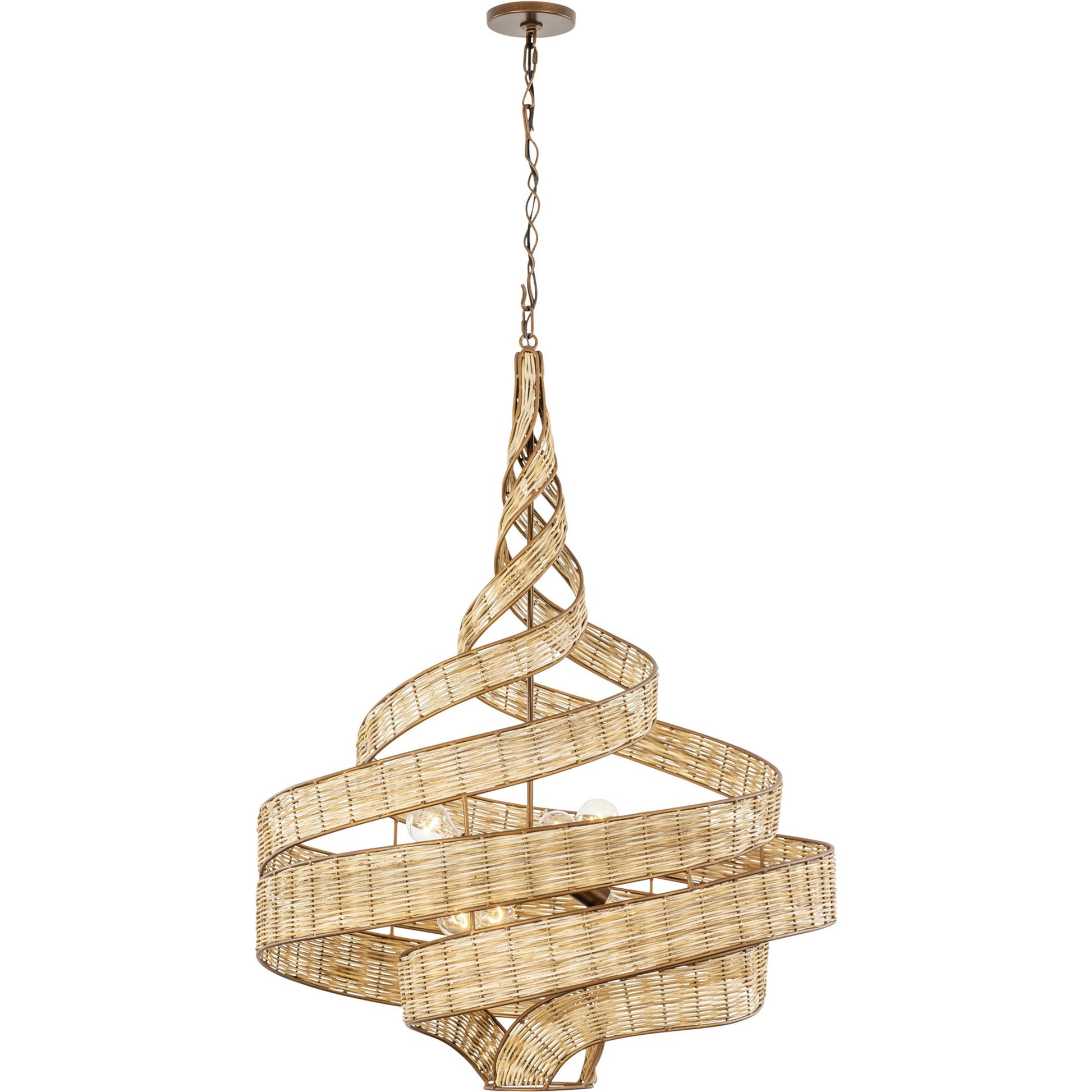 Flow II Twist 6-Light Pendant by Varaluz in baguette/natural rattan. Made from unique in a modern style.
