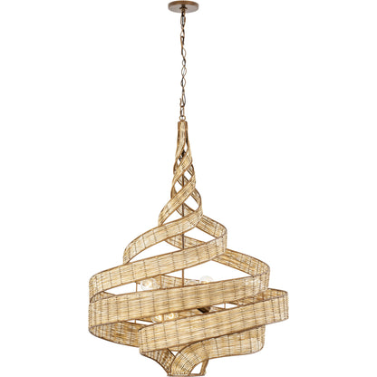 Flow II Twist 6-Light Pendant by Varaluz in baguette/natural rattan. Made from unique in a modern style.