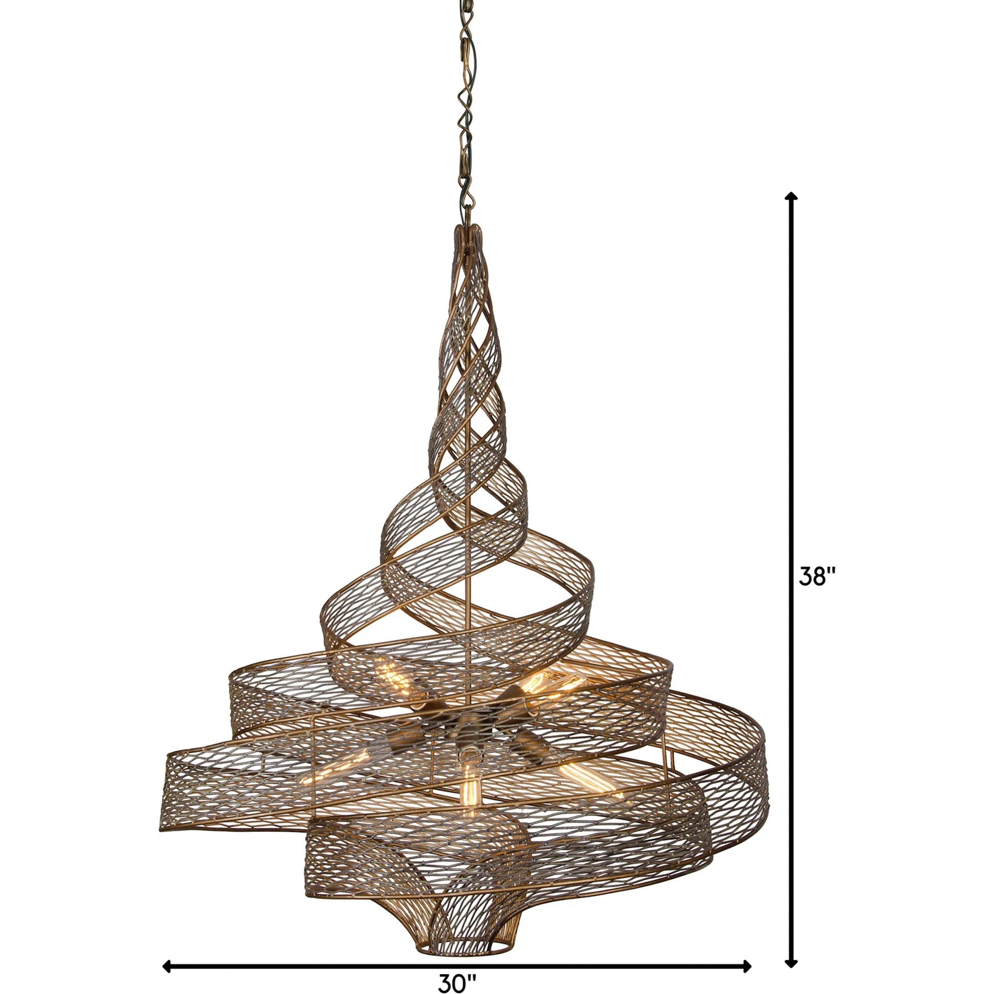 Flow Twist Chandelier by Varaluz in hammered ore. Made from hammered ore in a modern style.