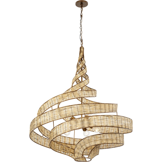 Flow II Twist 8-Light Pendant by Varaluz in baguette/natural rattan. Made from unique in a modern style.