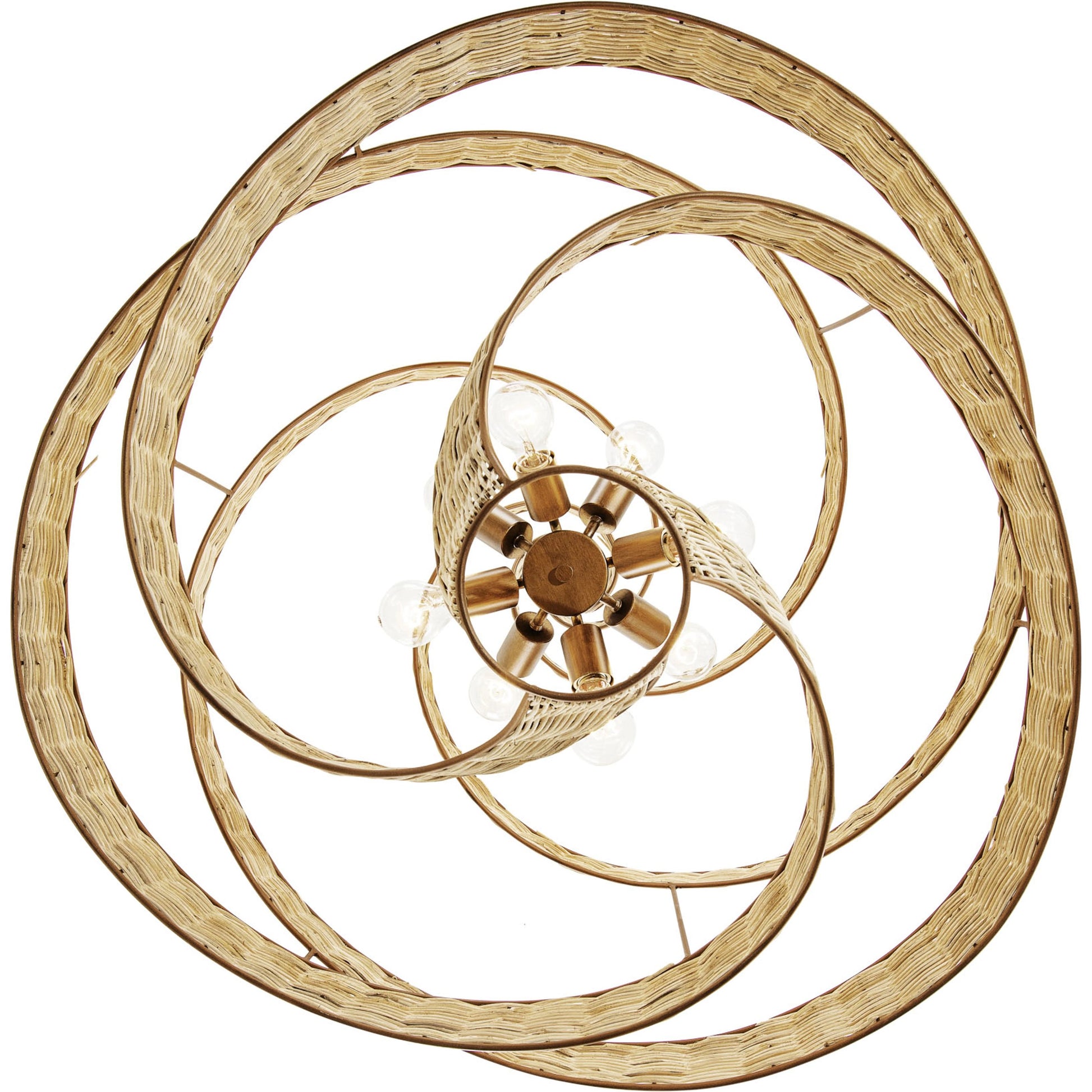 Flow II Twist 8-Light Pendant by Varaluz in baguette/natural rattan. Made from unique in a modern style.
