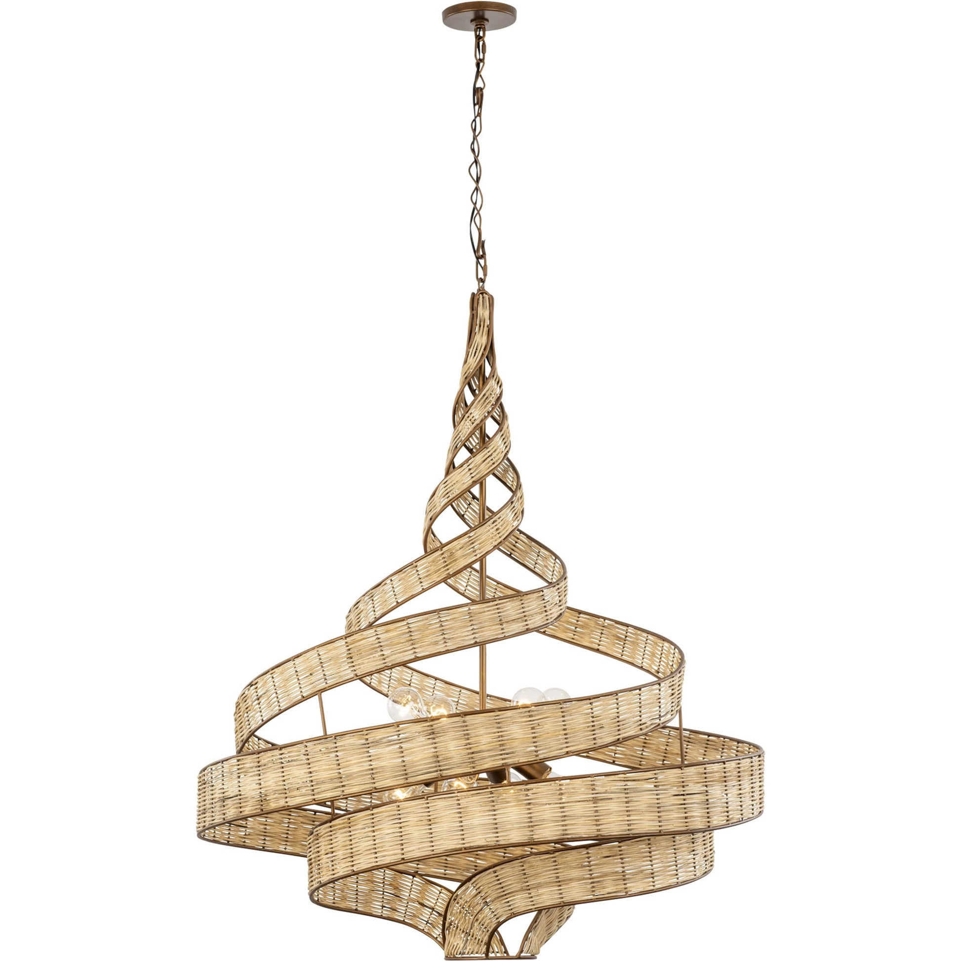 Flow II Twist 8-Light Pendant by Varaluz in baguette/natural rattan. Made from unique in a modern style.