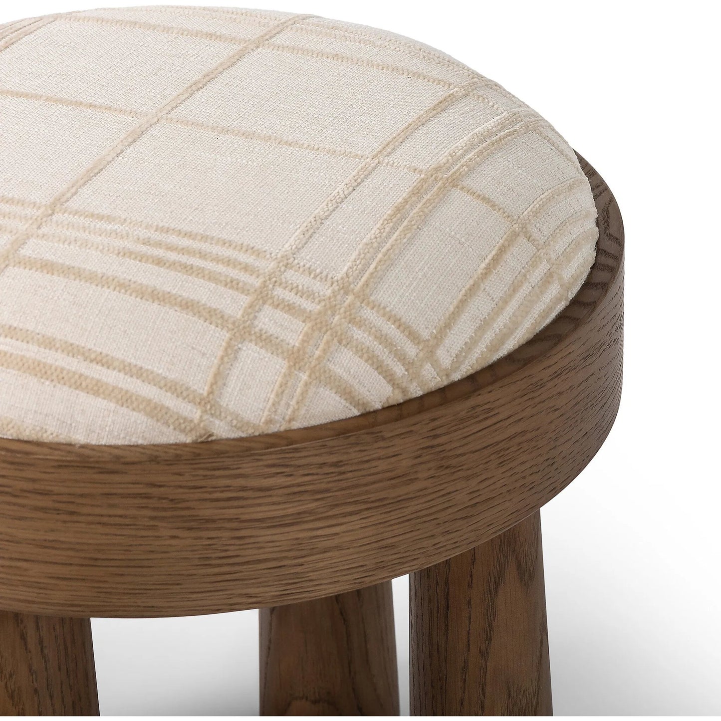 005 SI-2513283 | Closeup | Louise Accent Stool by Four Hands in sheffield ivory, warm oak veneer. Made from 100% polyester, oak veneer in a transitional style.