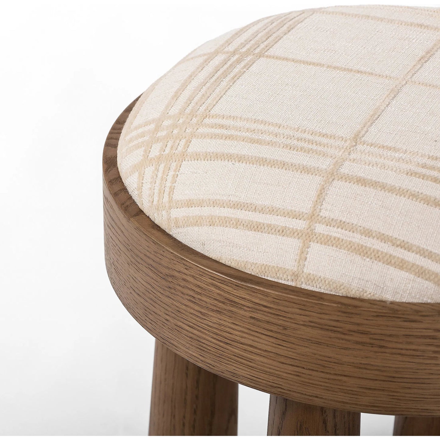 006 SI-2513283 | Closeup | Louise Accent Stool by Four Hands in sheffield ivory, warm oak veneer. Made from 100% polyester, oak veneer in a transitional style.