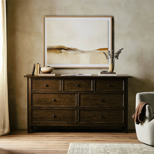 Russ Dresser by Four Hands in aged oak veneer. Made from oak veneer, solid oak in a modern style.