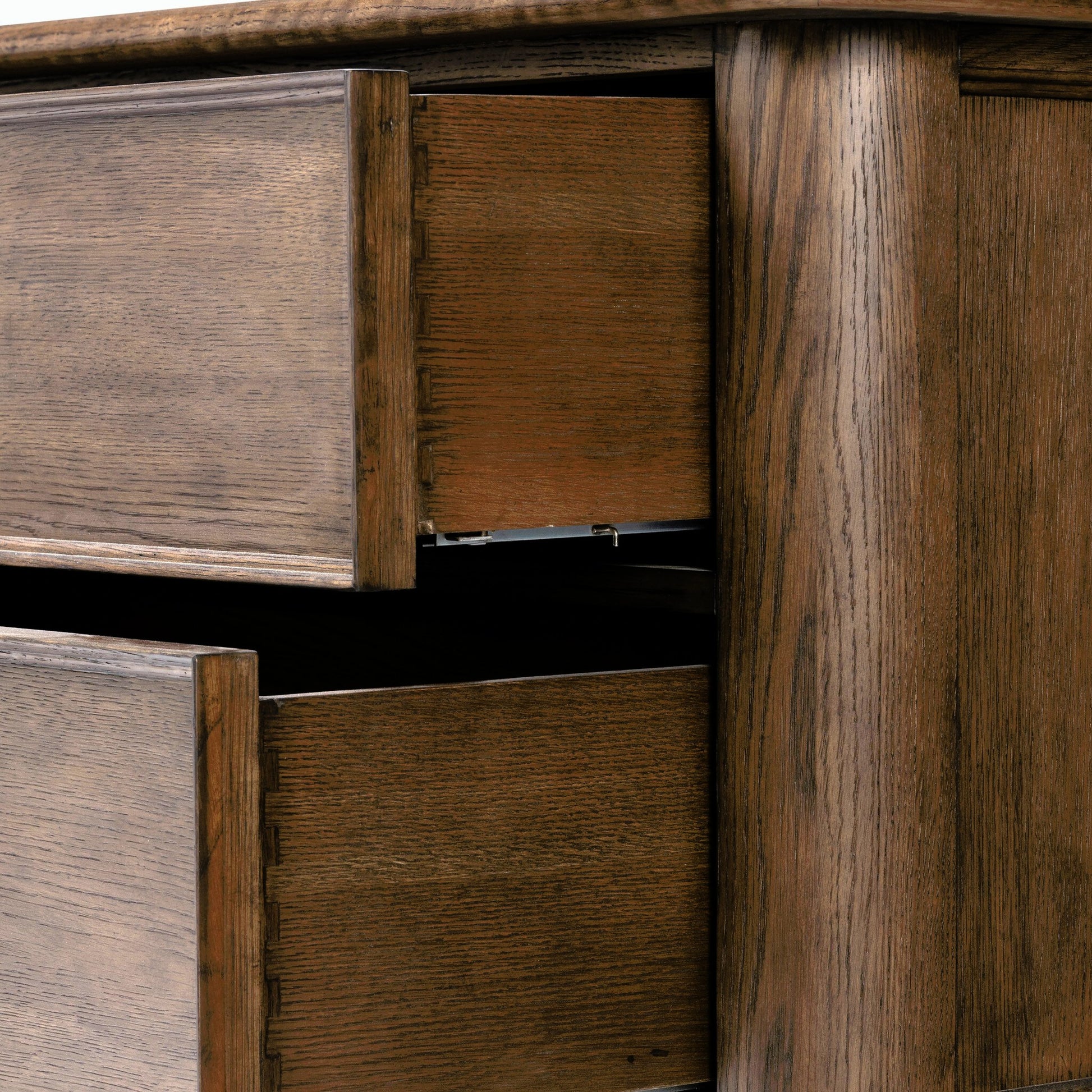 Russ Nightstand by Four Hands in aged oak, aged oak veneer and aged oak. Made from solid oak, oak veneer in a modern style.