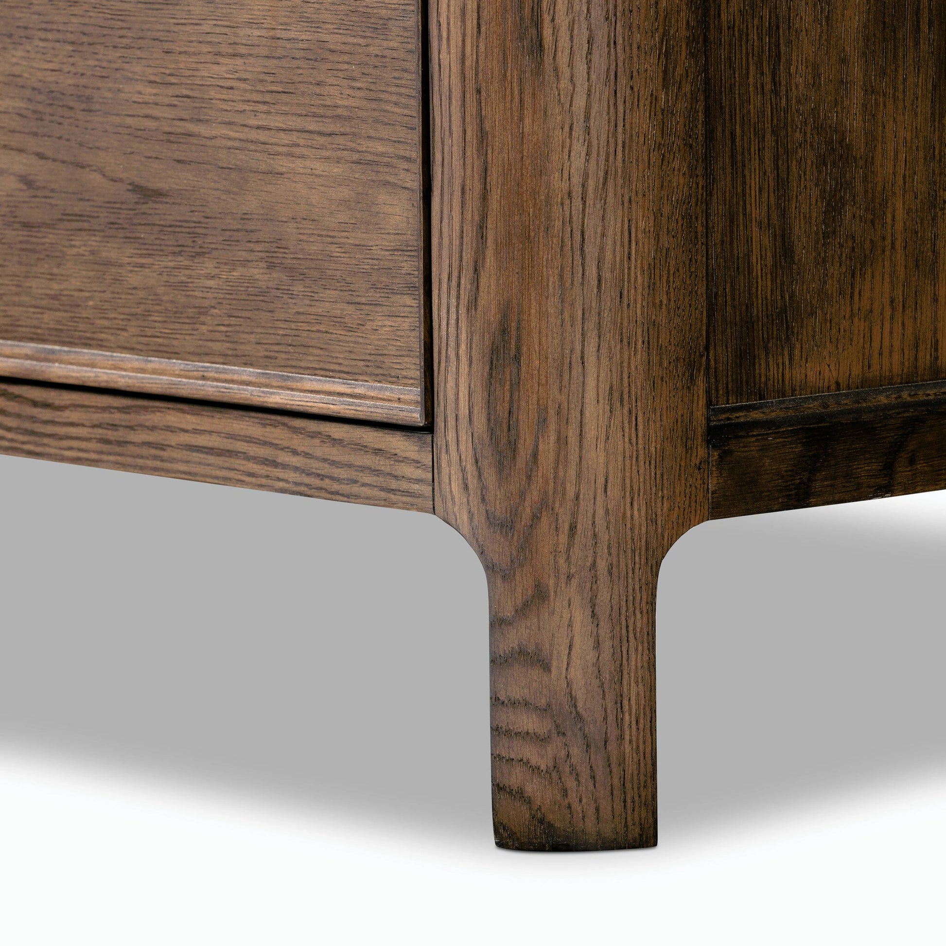 Russ Nightstand by Four Hands in aged oak, aged oak veneer and aged oak. Made from solid oak, oak veneer in a modern style.