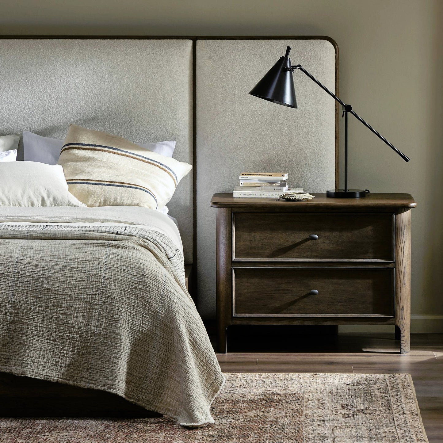 016 SI-2158433 | Lifestyle | Russ Nightstand by Four Hands in aged oak, aged oak veneer and aged oak. Made from solid oak, oak veneer in a modern style.