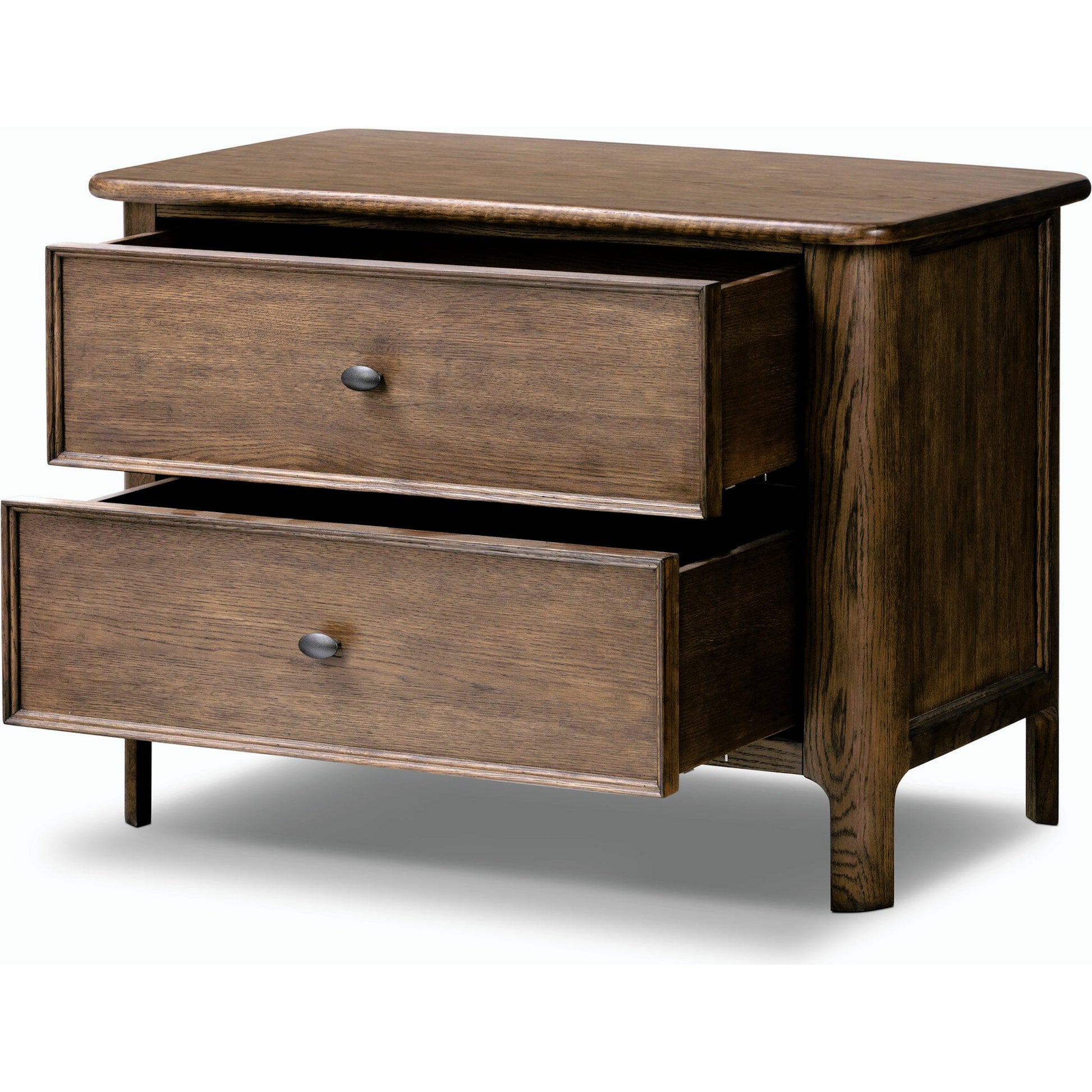 Russ Nightstand by Four Hands in aged oak, aged oak veneer and aged oak. Made from solid oak, oak veneer in a modern style.