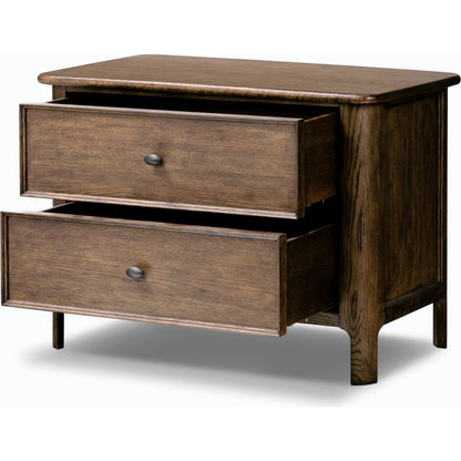 Russ Nightstand by Four Hands in aged oak, aged oak veneer and aged oak. Made from solid oak, oak veneer in a modern style.