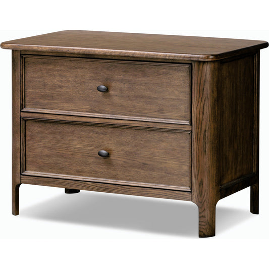 Russ Nightstand by Four Hands in aged oak, aged oak veneer and aged oak. Made from solid oak, oak veneer in a modern style.