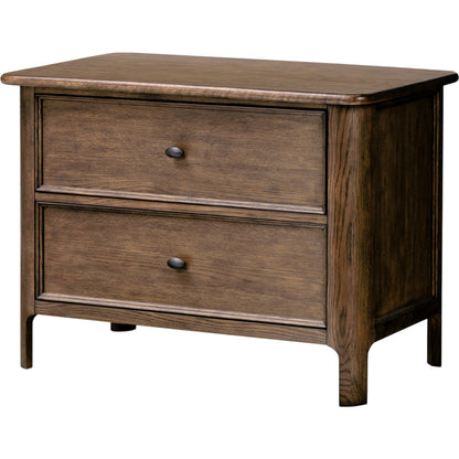Russ Nightstand by Four Hands in aged oak, aged oak veneer and aged oak. Made from solid oak, oak veneer in a modern style.