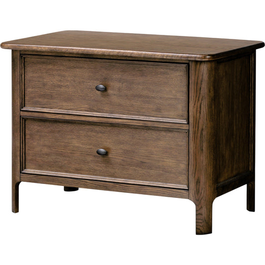 Russ Nightstand by Four Hands in aged oak, aged oak veneer and aged oak. Made from solid oak, oak veneer in a modern style.
