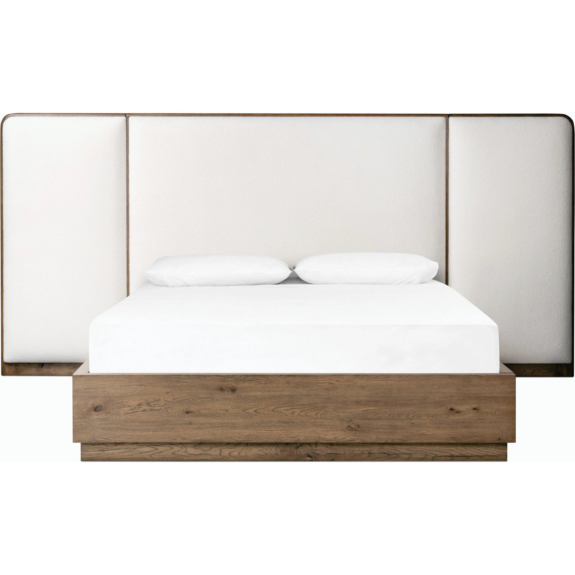 Regan Bed by Four Hands in crete ivory, rustic fawn, rustic fawn veneer. Made from 100% polyester, solid oak, resawn oak in a modern style.