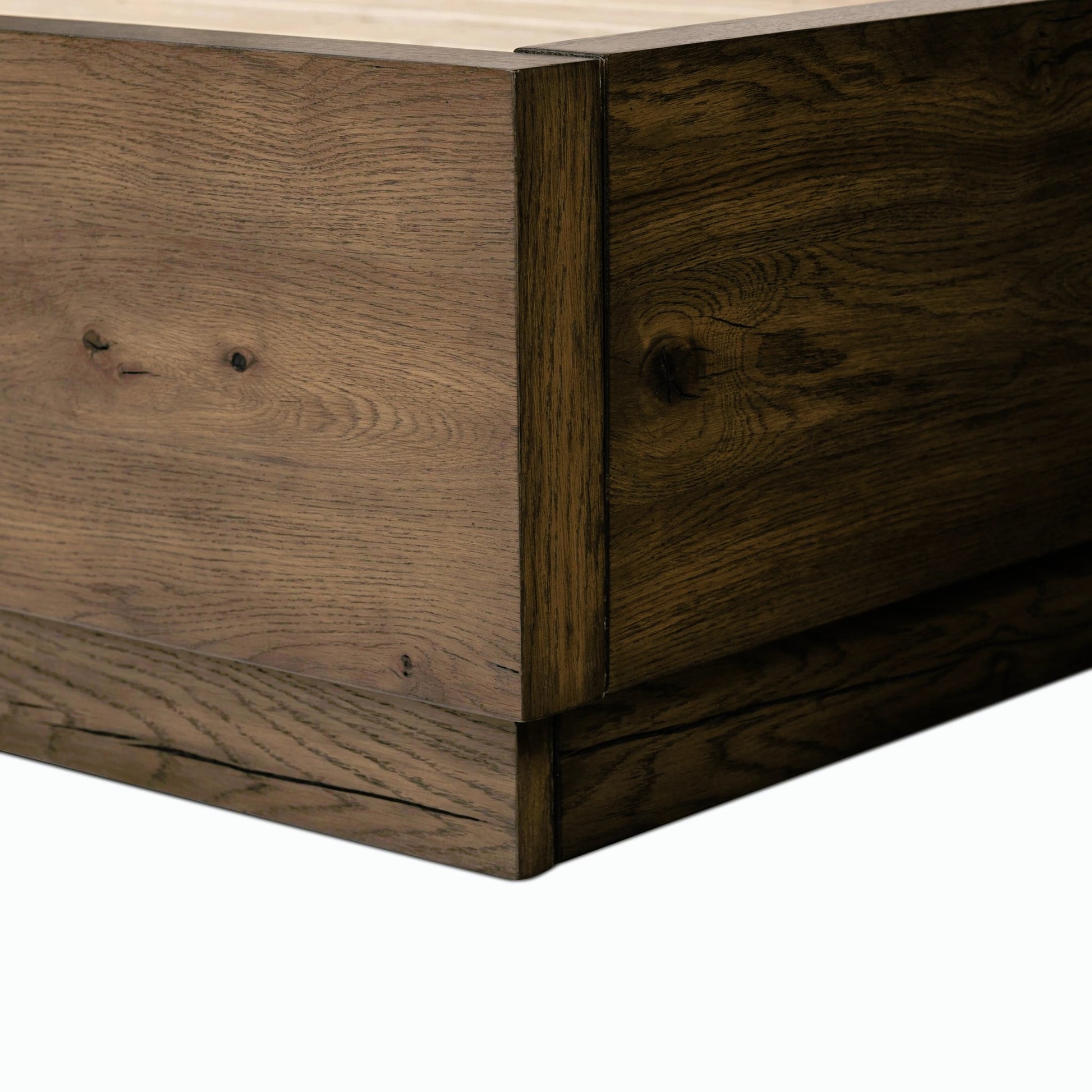 Regan Bed by Four Hands in crete ivory, rustic fawn, rustic fawn veneer. Made from 100% polyester, solid oak, resawn oak in a modern style.