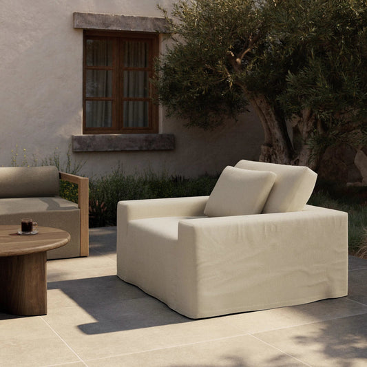 Ostend Outdoor Slipcover Chair by Four Hands in bombay flax. Made from 100% hemp in a unique style.