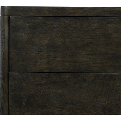 Noeline Nightstand by Four Hands in smoked black oak veneer. Made from thick oak veneer, solid oak in a modern style.