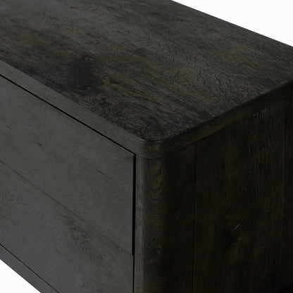 Noeline Nightstand by Four Hands in smoked black oak veneer. Made from thick oak veneer, solid oak in a modern style.
