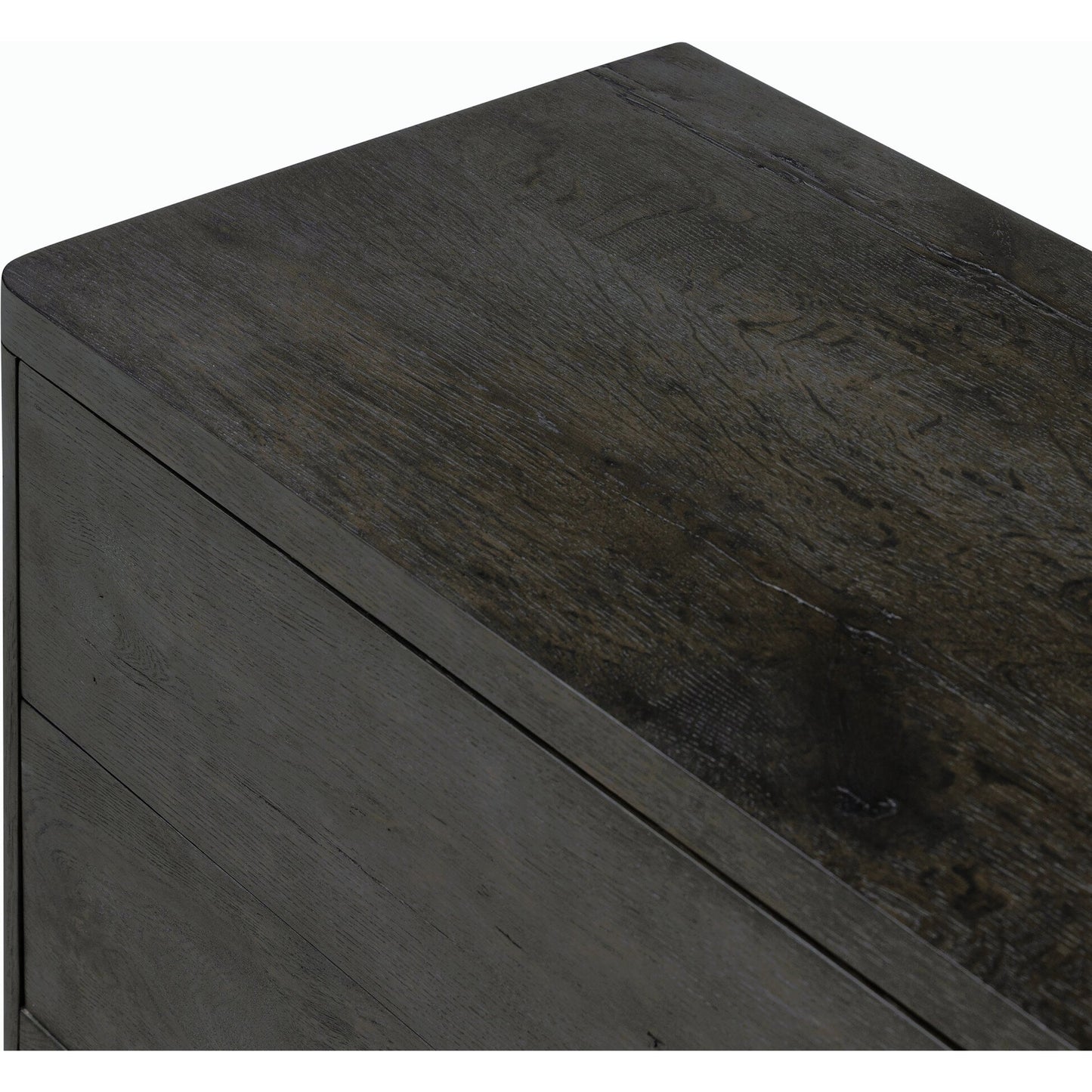 008 SI-2158338 | Closeup | Noeline Nightstand by Four Hands in smoked black oak veneer. Made from thick oak veneer, solid oak in a modern style.