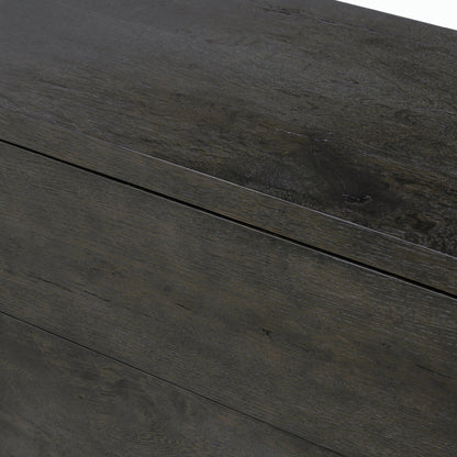 Noeline Nightstand by Four Hands in smoked black oak veneer. Made from thick oak veneer, solid oak in a modern style.