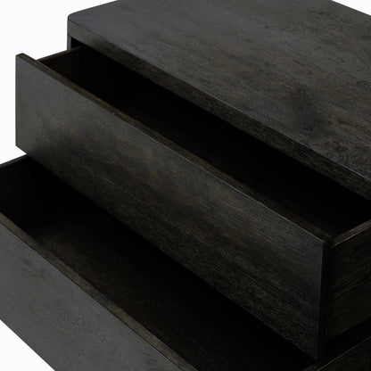 Noeline Nightstand by Four Hands in smoked black oak veneer. Made from thick oak veneer, solid oak in a modern style.