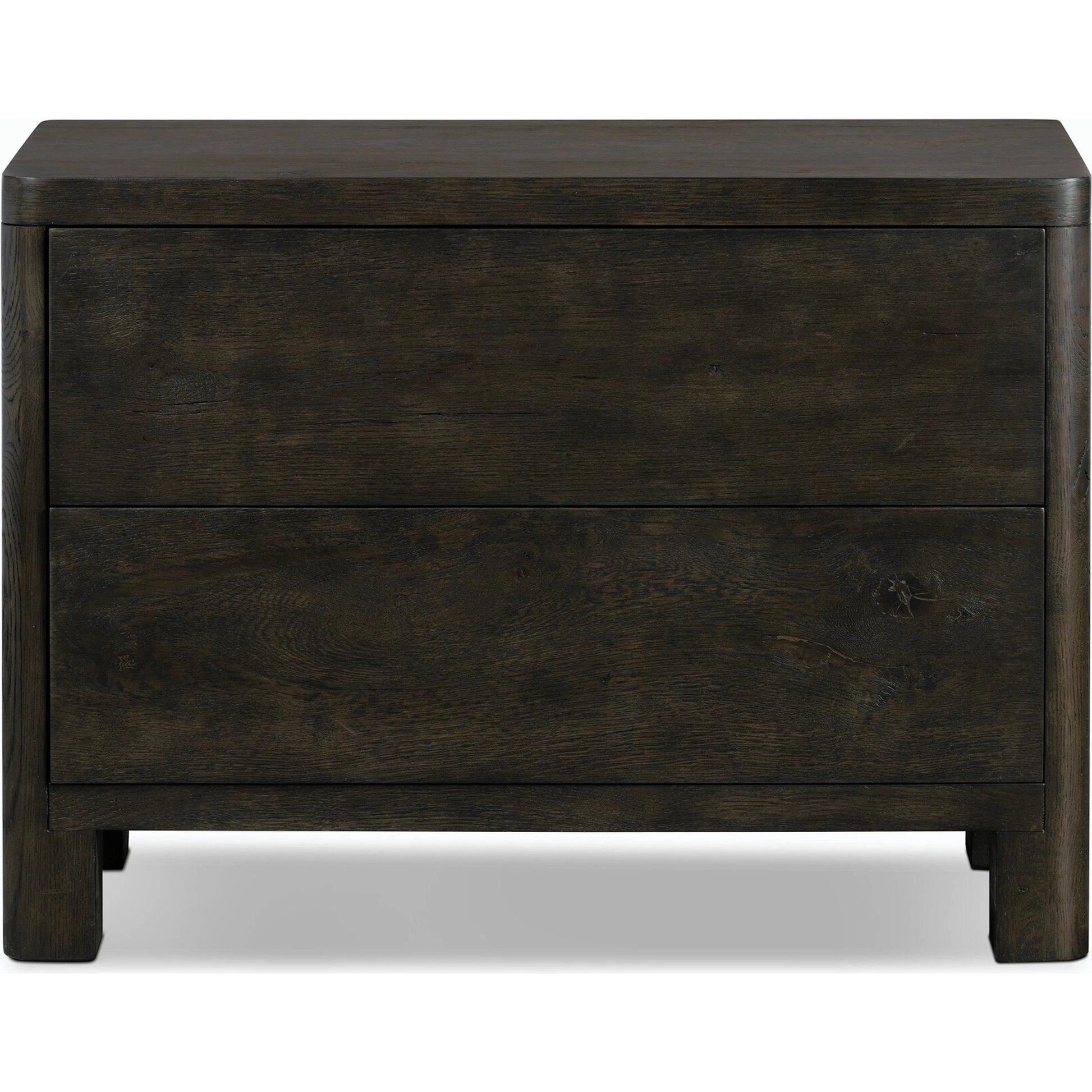 Noeline Nightstand by Four Hands in smoked black oak veneer. Made from thick oak veneer, solid oak in a modern style.