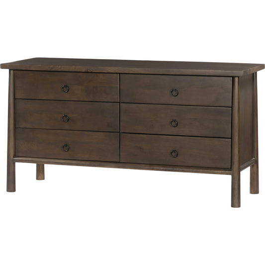 Freddie 6 Drawer Dresser by Four Hands in brown, black iron. Made from solid mango, iron in a unique style.