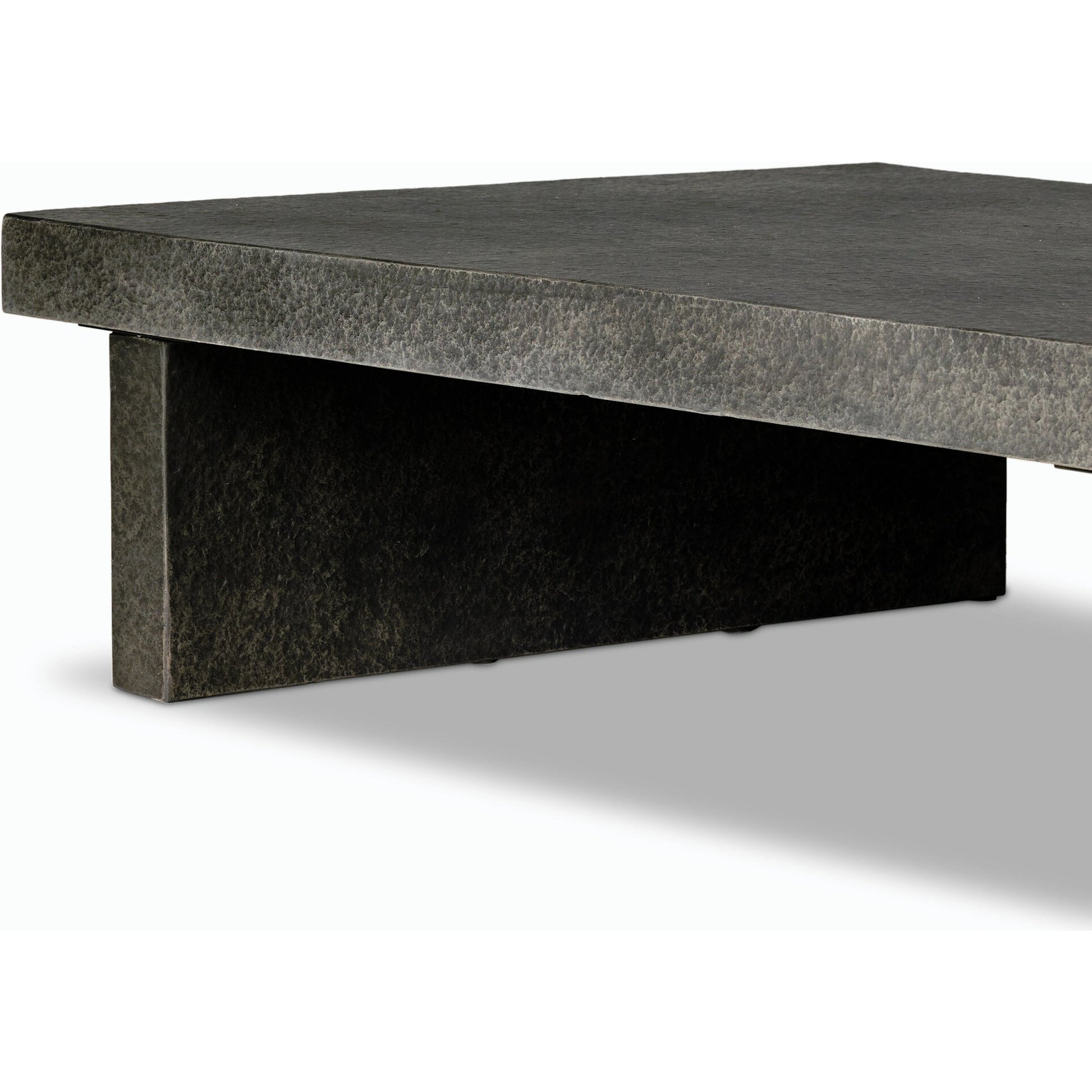 Huesca Outdoor Coffee Table by Four Hands in distressed graphite concrete. Made from concrete in a modern style.