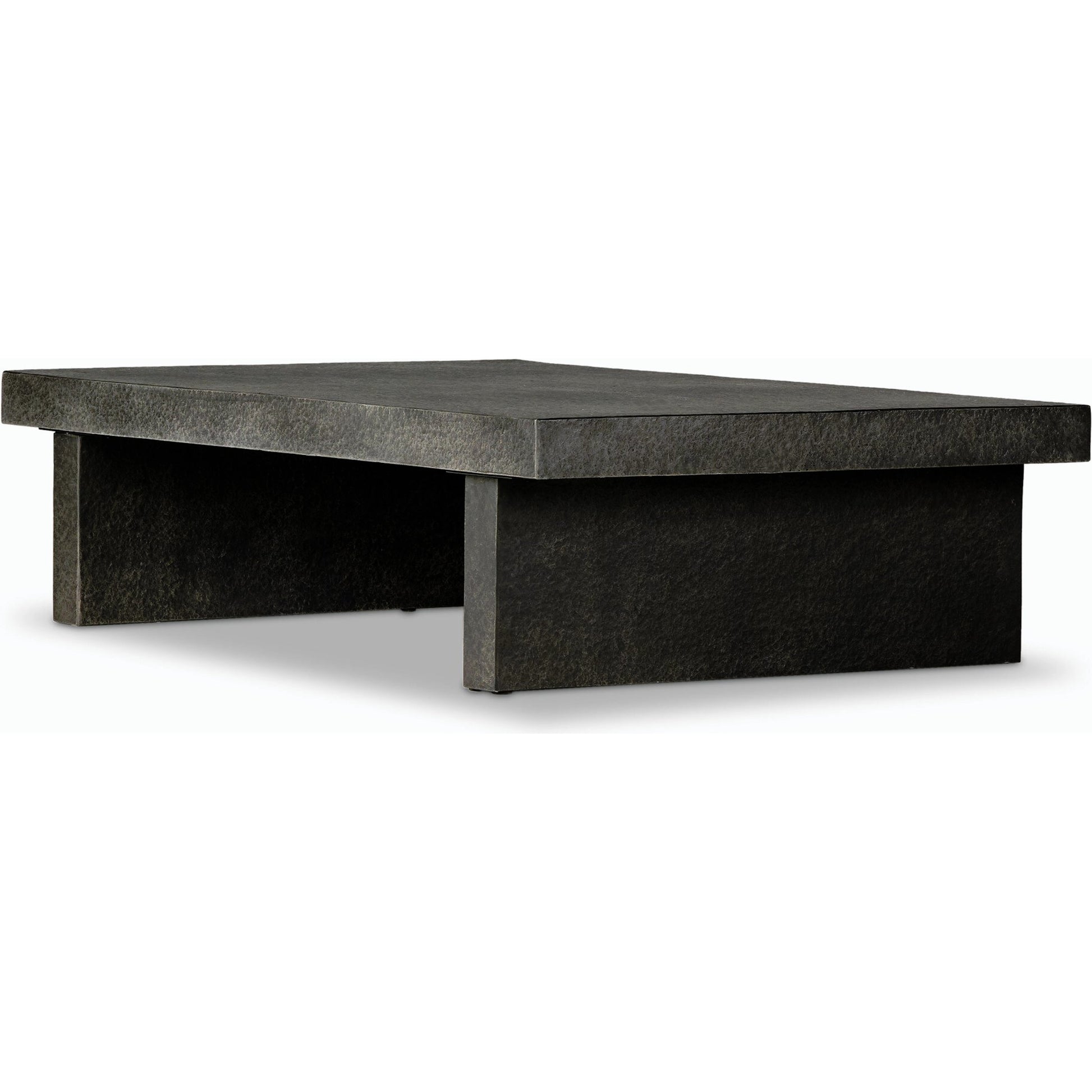 Huesca Outdoor Coffee Table by Four Hands in distressed graphite concrete. Made from concrete in a modern style.