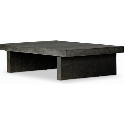 Huesca Outdoor Coffee Table by Four Hands in distressed graphite concrete. Made from concrete in a modern style.