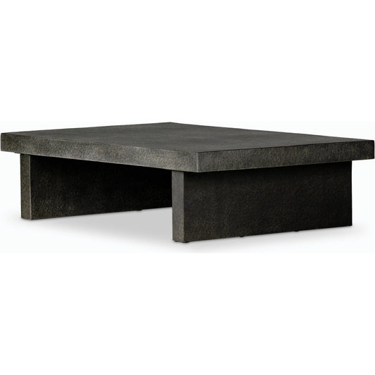Huesca Outdoor Coffee Table by Four Hands in distressed graphite concrete. Made from concrete in a modern style.