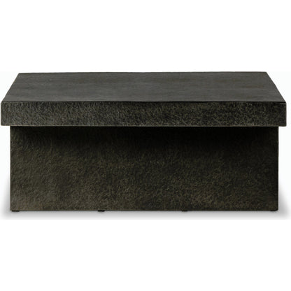 Huesca Outdoor Coffee Table by Four Hands in distressed graphite concrete. Made from concrete in a modern style.