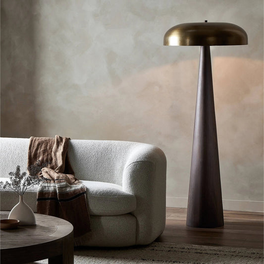 Griffin Floor Lamp by Four Hands in russet mango, aged brass iron. Made from solid mango, iron in a modern style.