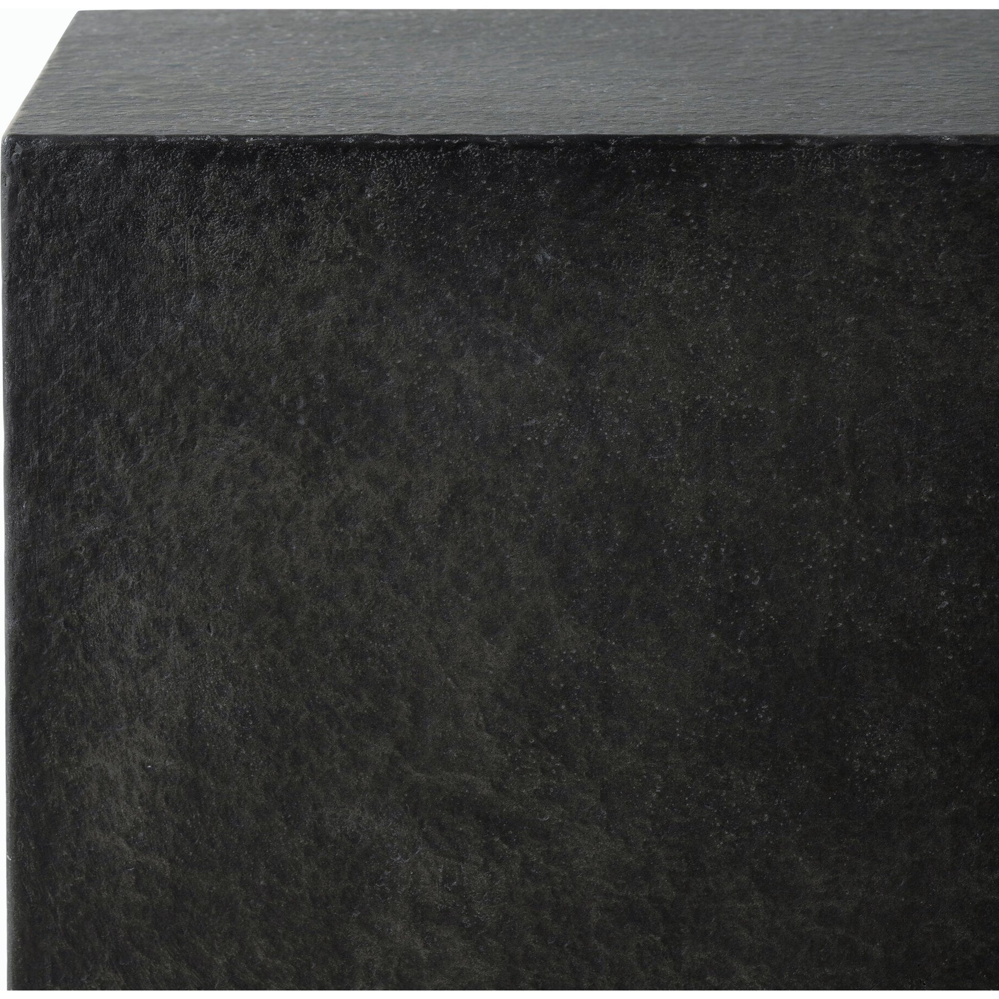 Huesca Outdoor End Table by Four Hands in distressed graphite concrete. Made from concrete in a modern style.