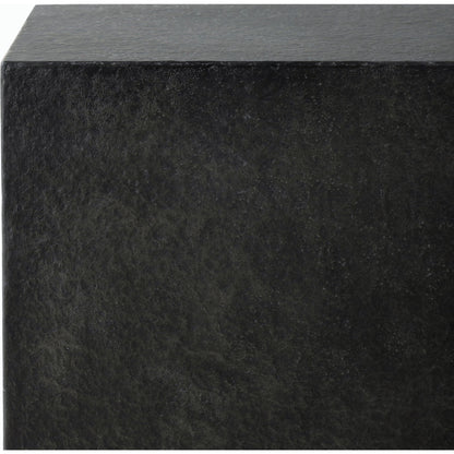 Huesca Outdoor End Table by Four Hands in distressed graphite concrete. Made from concrete in a modern style.