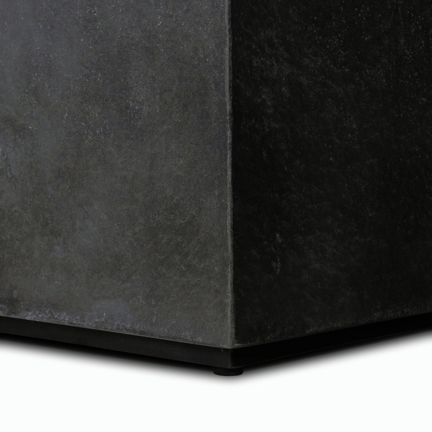 007 SI-2158202 | Closeup | Huesca Outdoor End Table by Four Hands in distressed graphite concrete. Made from concrete in a modern style.
