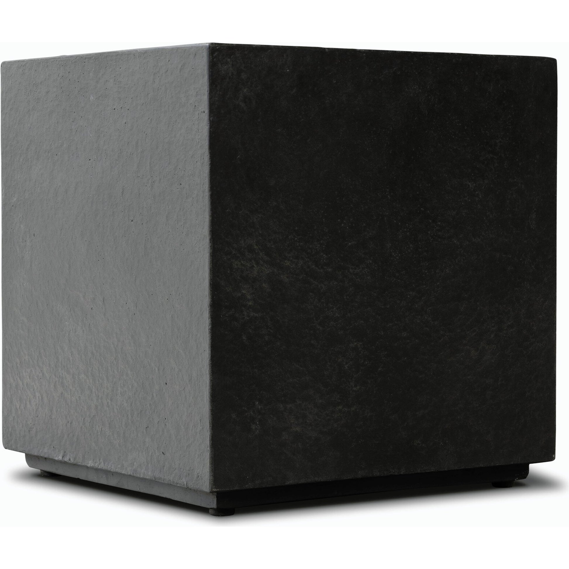 Huesca Outdoor End Table by Four Hands in distressed graphite concrete. Made from concrete in a modern style.