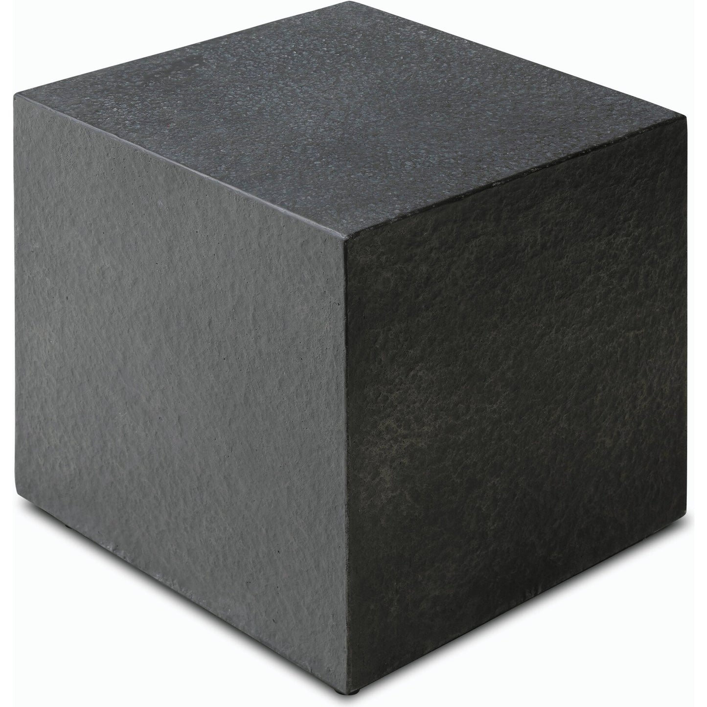 010 SI-2158202 | Closeup | Huesca Outdoor End Table by Four Hands in distressed graphite concrete. Made from concrete in a modern style.