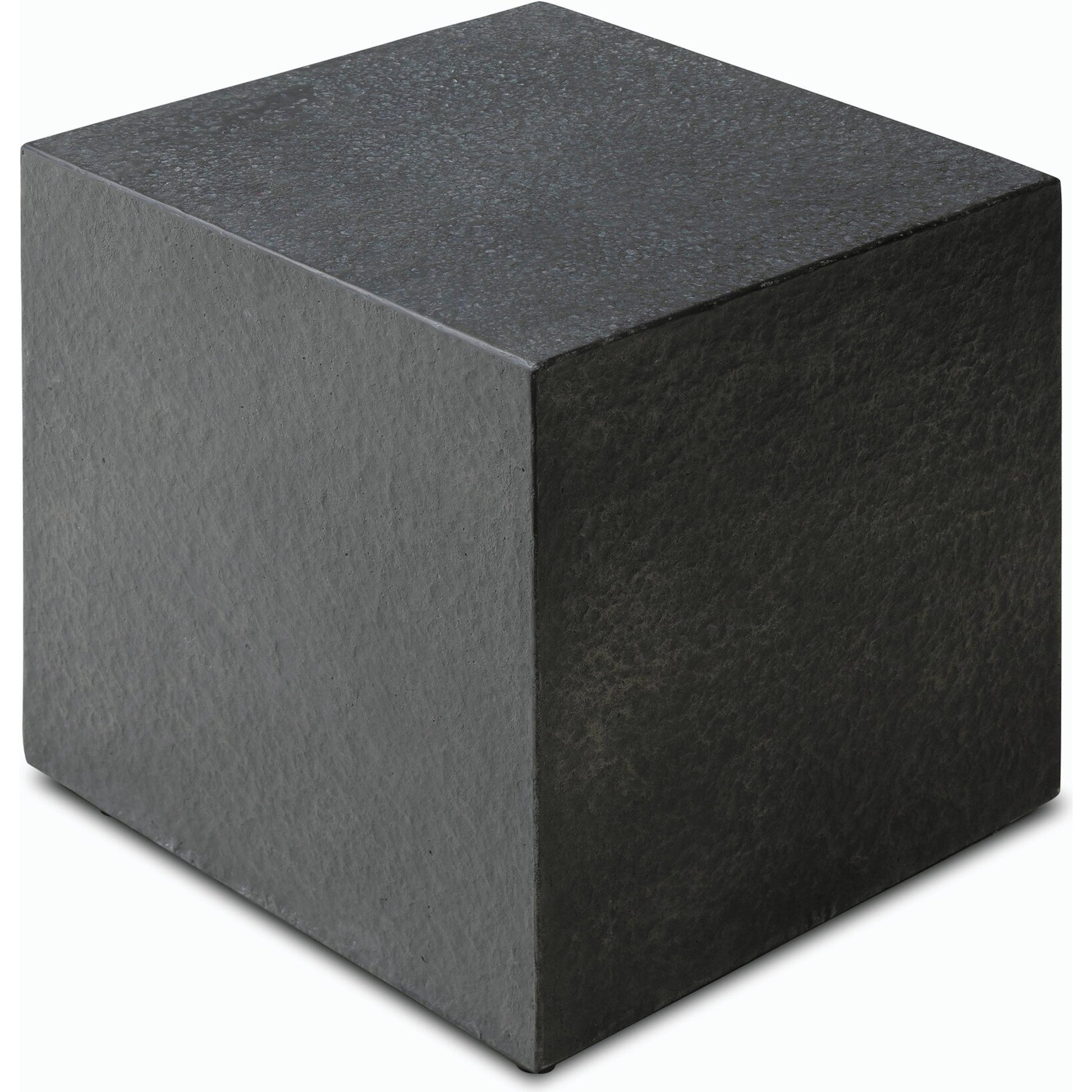 Huesca Outdoor End Table by Four Hands in distressed graphite concrete. Made from concrete in a modern style.