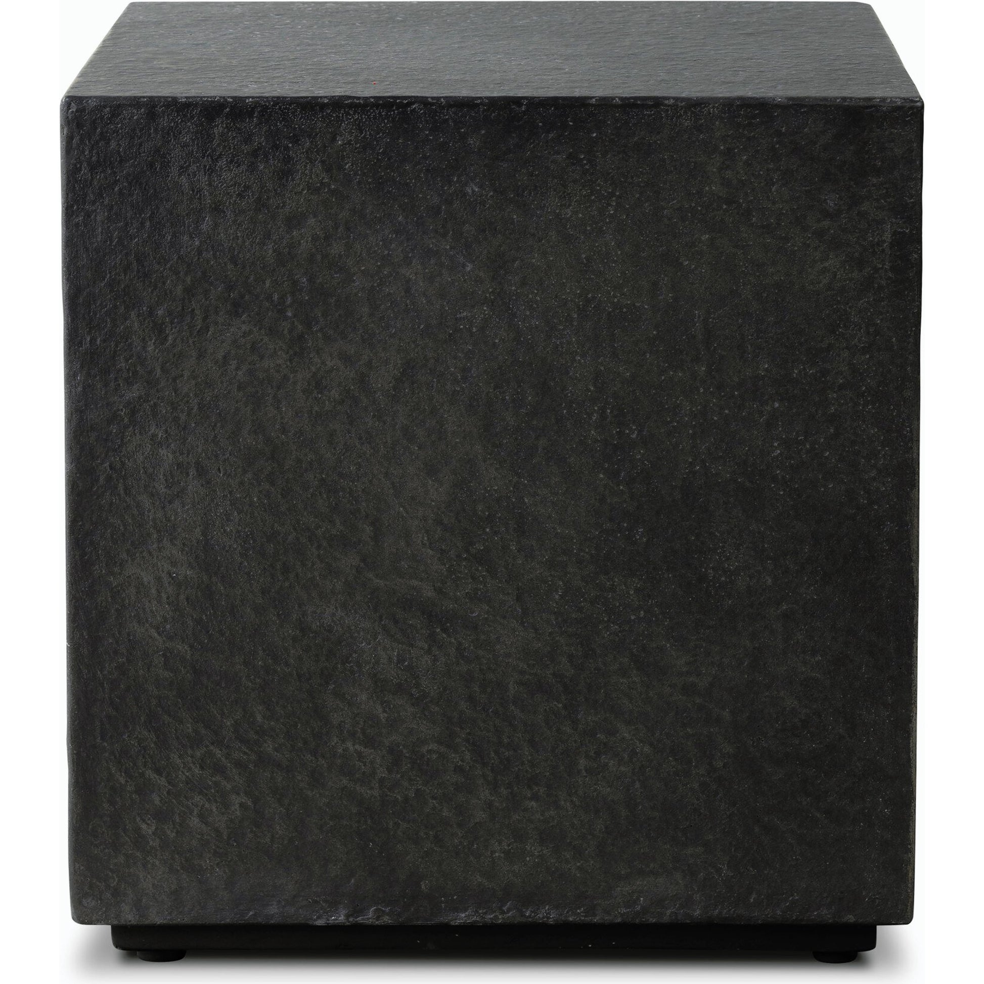 Huesca Outdoor End Table by Four Hands in distressed graphite concrete. Made from concrete in a modern style.