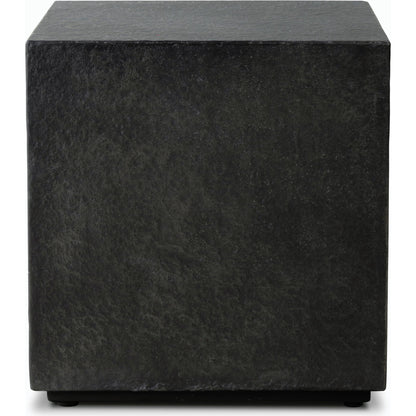 Huesca Outdoor End Table by Four Hands in distressed graphite concrete. Made from concrete in a modern style.