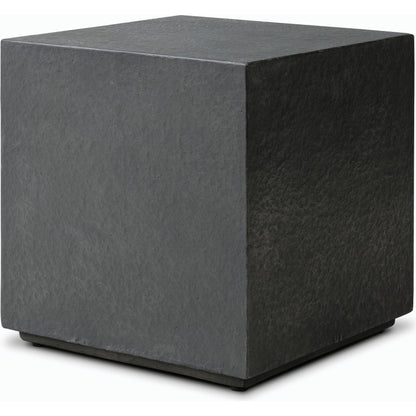 Huesca Outdoor End Table by Four Hands in distressed graphite concrete. Made from concrete in a modern style.